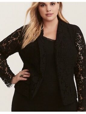 Torrid Black Lace Open Front Blazer Jacket Womens Size 1